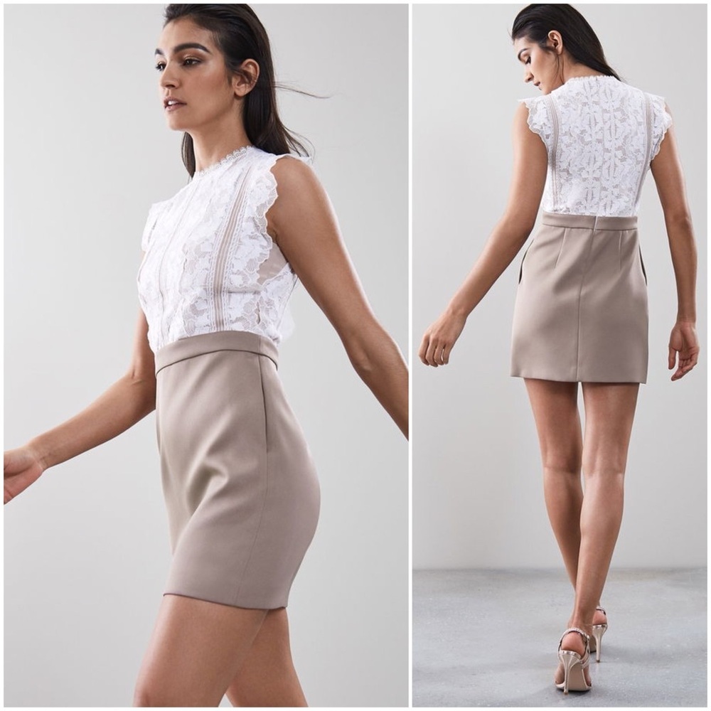 Reiss Sally Lace Detail Dress in Mocha, US Size 8 - Picture 3 of 14
